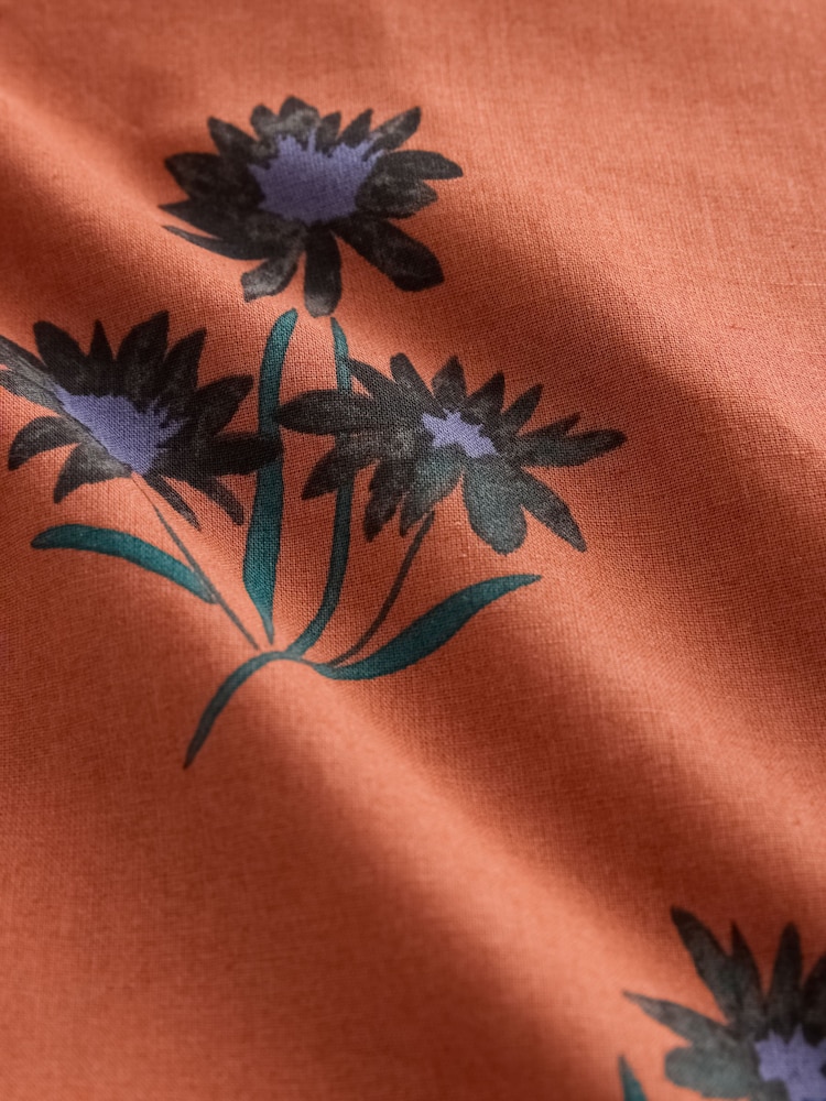 Rust Red Floral Print Short Sleeve Shirt - Image 2 of 3 Rust Red Floral Print Short Sleeve Shirt - Image 2 of 3