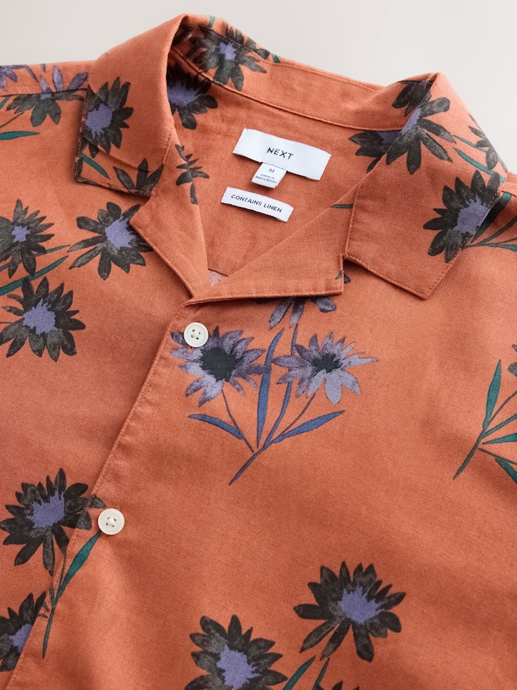 Rust Red Floral Print Short Sleeve Shirt - Image 3 of 3 Rust Red Floral Print Short Sleeve Shirt - Image 3 of 3