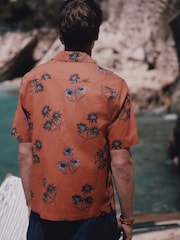 Rust Red Floral Relaxed Fit Print Short Sleeve Shirt - Image 4 of 8
