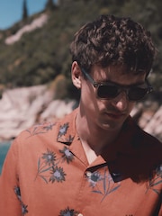 Rust Red Floral Relaxed Fit Print Short Sleeve Shirt - Image 5 of 8