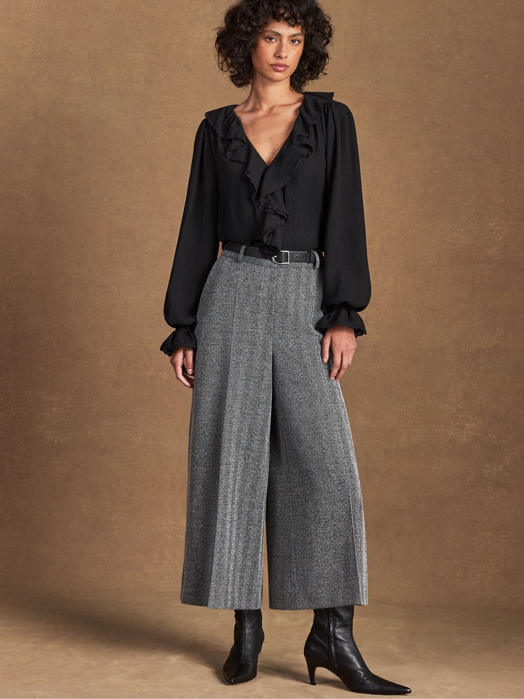 Buy Ro&Zo Black Check Ruffle Front Trim Detail Blouse from Next Canada
