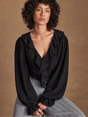 Ro&Zo Black Ruffle Front Trim Detail Blouse - Image 4 of 6