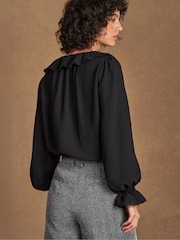 Ro&Zo Black Ruffle Front Trim Detail Blouse - Image 6 of 6