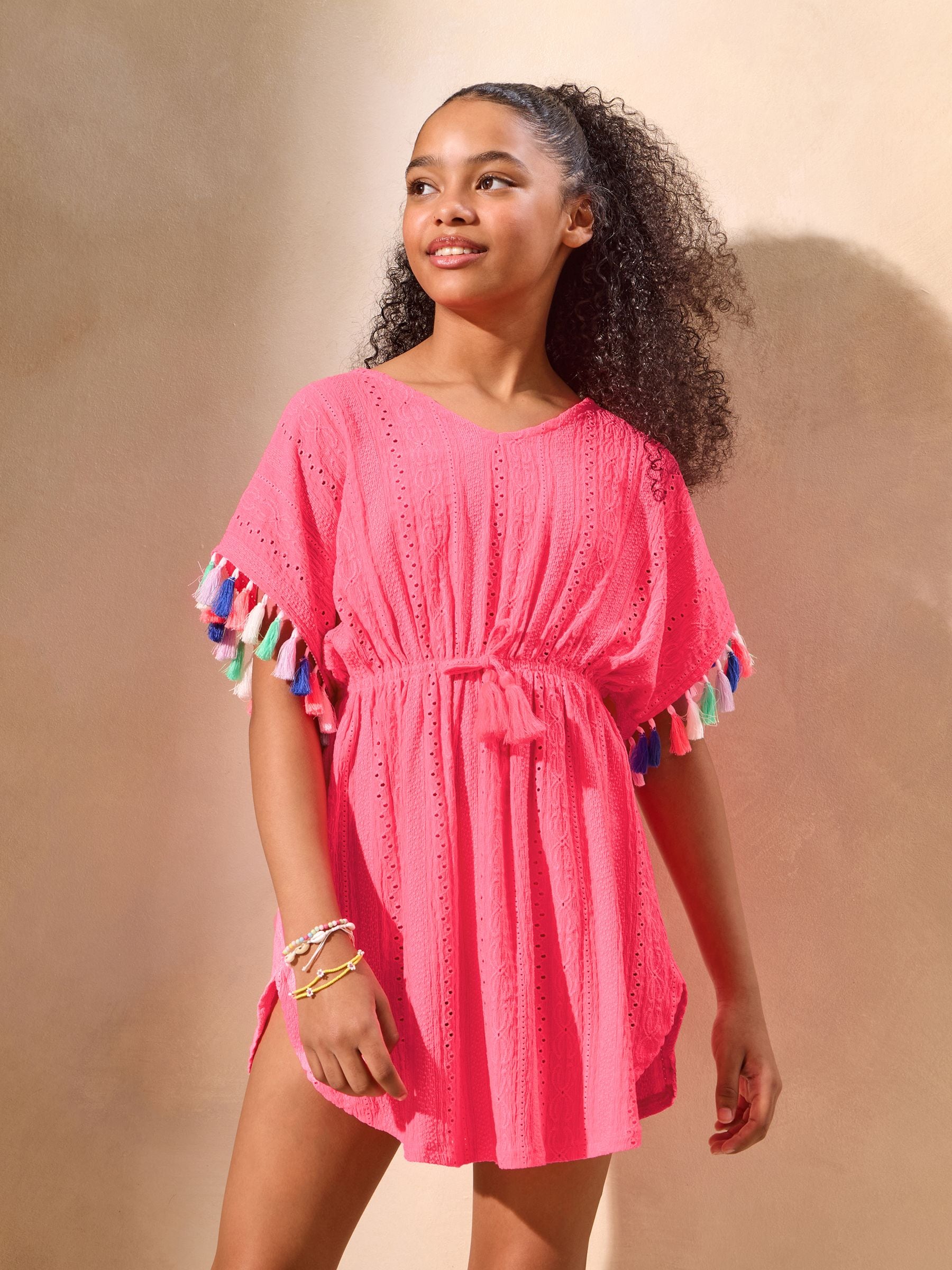Buy Lipsy Bright Pink Jersey Broderie Kaftan (5-16yrs) from Next USA