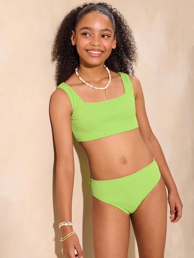 Lipsy Lime Green Scoop Neck Textured Bikini (5-16yrs) - Image 1 of 4 Lipsy Lime Green Scoop Neck Textured Bikini (5-16yrs) - Image 1 of 4