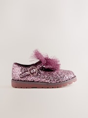 Burgundy Red Glitter Standard Fit (F) Chunky Bow Mary Jane Shoes - Image 2 of 5