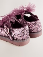 Burgundy Red Glitter Standard Fit (F) Chunky Bow Mary Jane Shoes - Image 3 of 5