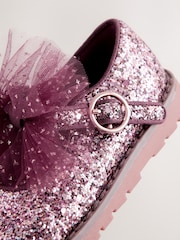 Burgundy Red Glitter Standard Fit (F) Chunky Bow Mary Jane Shoes - Image 4 of 5
