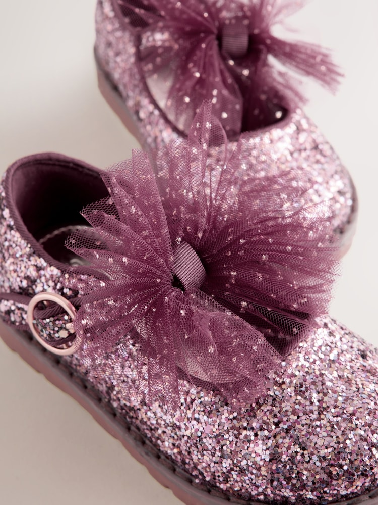 Burgundy Red Glitter Standard Fit (F) Chunky Bow Mary Jane Shoes - Image 5 of 5 Burgundy Red Glitter Standard Fit (F) Chunky Bow Mary Jane Shoes - Image 5 of 5
