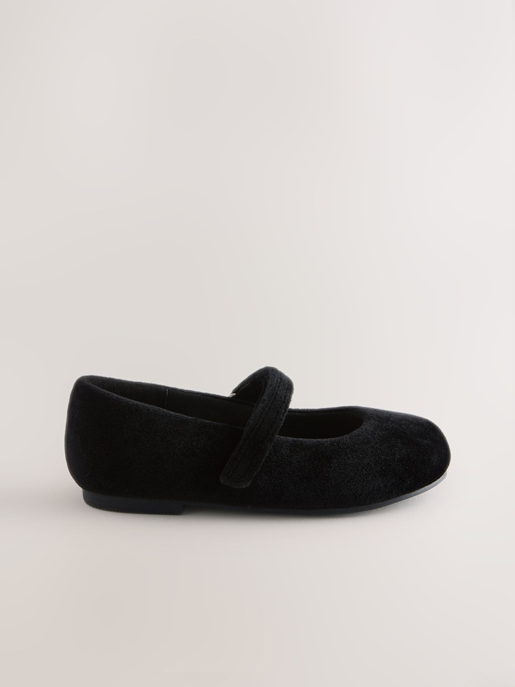 Black Velvet Standard Fit (F) Mary Jane Touch Fastening Occasion Shoes - Image 2 of 5