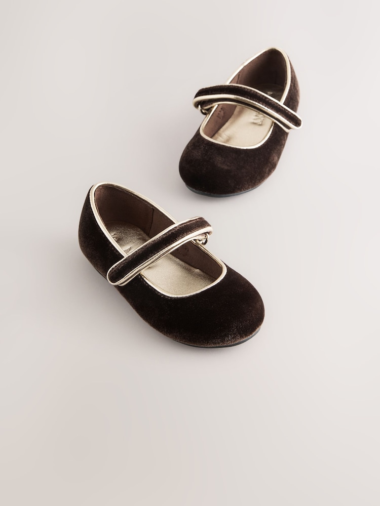 Chocolate Brown Velvet Standard Fit (F) Mary Jane Touch Fastening Occasion Shoes - Image 1 of 5 Chocolate Brown Velvet Standard Fit (F) Mary Jane Touch Fastening Occasion Shoes - Image 1 of 5