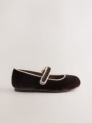 Chocolate Brown Velvet Standard Fit (F) Mary Jane Touch Fastening Occasion Shoes - Image 2 of 5