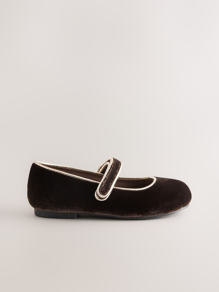 Chocolate Brown Velvet Standard Fit (F) Mary Jane Touch Fastening Occasion Shoes - Image 2 of 5 Chocolate Brown Velvet Standard Fit (F) Mary Jane Touch Fastening Occasion Shoes - Image 2 of 5