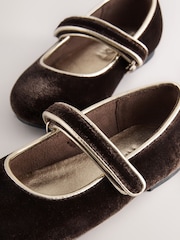 Chocolate Brown Velvet Standard Fit (F) Mary Jane Touch Fastening Occasion Shoes - Image 3 of 5