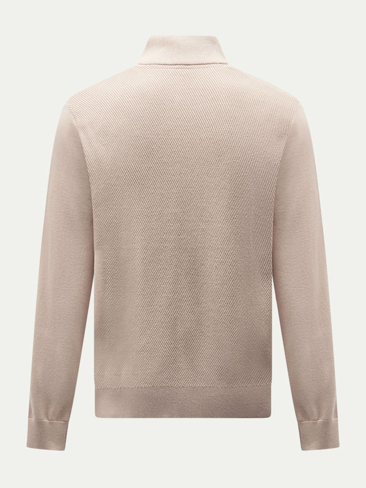 Peckham Rye Natural Knitted Rib Quarter Zip Jumper - Image 2 of 5 Peckham Rye Natural Knitted Rib Quarter Zip Jumper - Image 2 of 5