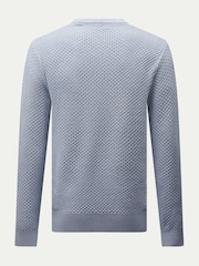 Peckham Rye Blue Honeycomb Knitted Crew Neck Jumper - Image 6 of 9