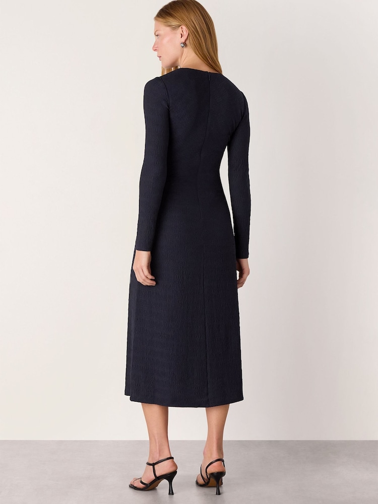 Whistles Blue Textured Jersey Ruched Dress - Image 2 of 5 Whistles Blue Textured Jersey Ruched Dress - Image 2 of 5