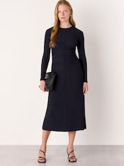 Whistles Blue Textured Jersey Ruched Dress - Image 3 of 5