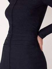 Whistles Blue Textured Jersey Ruched Dress - Image 4 of 5