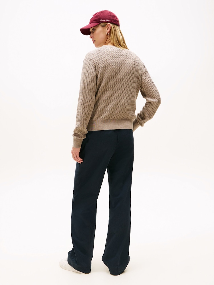 Tommy Hilfiger Natural Fine Cable Knit Crew Neck Jumper - Image 2 of 4 Tommy Hilfiger Natural Fine Cable Knit Crew Neck Jumper - Image 2 of 4