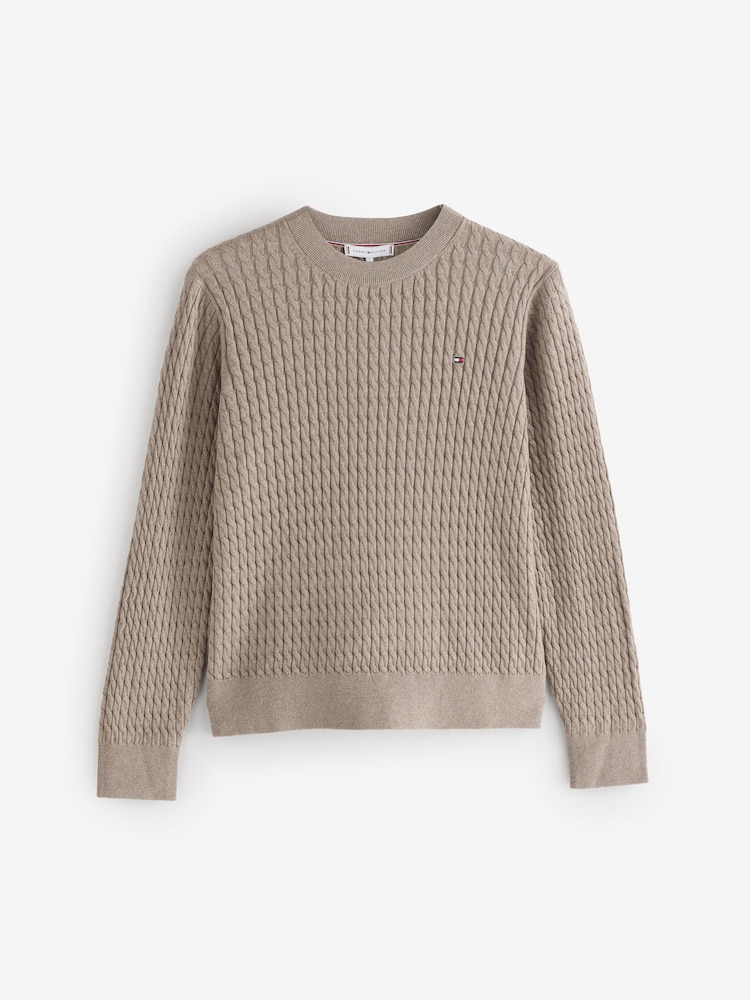 Tommy Hilfiger Natural Fine Cable Knit Crew Neck Jumper - Image 4 of 4 Tommy Hilfiger Natural Fine Cable Knit Crew Neck Jumper - Image 4 of 4