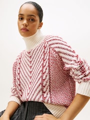 Tommy Hilfiger Red Pure Wool Cable Knit Relaxed Jumper - Image 3 of 5