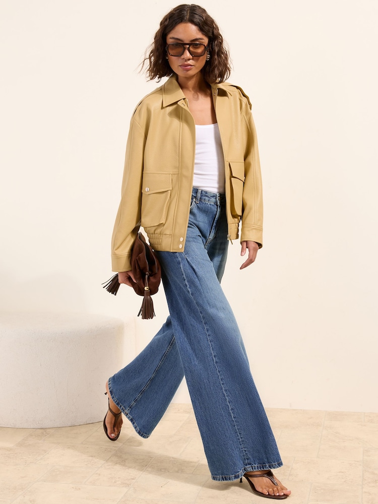 Friends Like These Buttermilk Yellow Faux Leather Bomber Jacket - Image 2 of 5 Friends Like These Buttermilk Yellow Faux Leather Bomber Jacket - Image 2 of 5