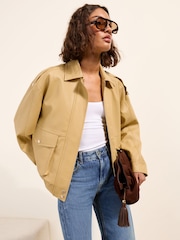 Friends Like These Buttermilk Yellow Faux Leather Bomber Jacket - Image 4 of 5