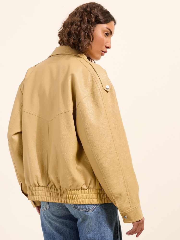 Friends Like These Buttermilk Yellow Faux Leather Bomber Jacket - Image 5 of 5 Friends Like These Buttermilk Yellow Faux Leather Bomber Jacket - Image 5 of 5