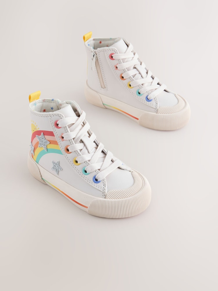 White Rainbow Wide Fit (G) High Top Trainers - Image 1 of 6 White Rainbow Wide Fit (G) High Top Trainers - Image 1 of 6