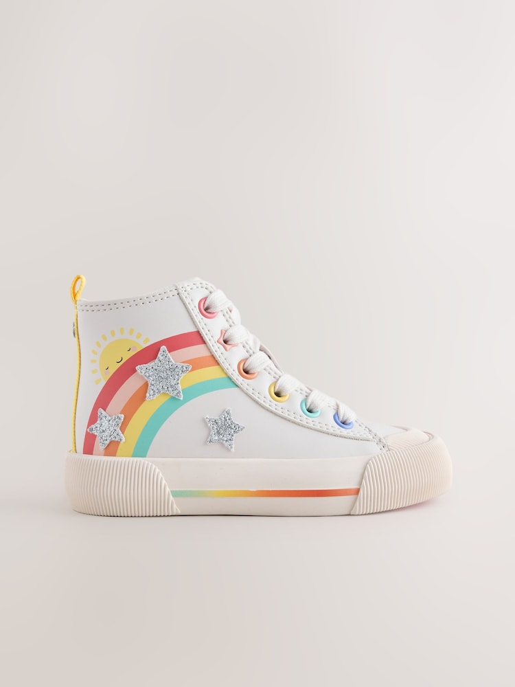 White Rainbow Wide Fit (G) High Top Trainers - Image 2 of 6 White Rainbow Wide Fit (G) High Top Trainers - Image 2 of 6