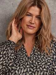 Live Unlimited Black Petite Feather Print Nehru Collar Tunic - Image 4 of 4