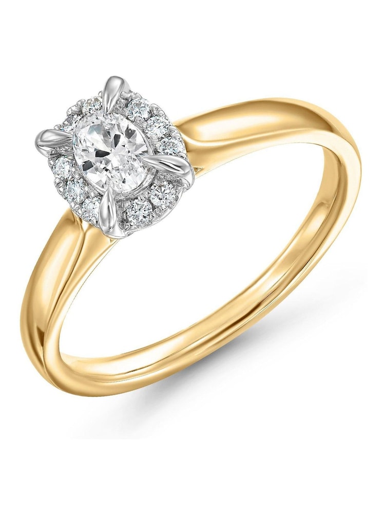 Beaverbrooks 18ct Yellow Gold Diamond Oval Shaped Halo Engagement Ring - Image 1 of 5 Beaverbrooks 18ct Yellow Gold Diamond Oval Shaped Halo Engagement Ring - Image 1 of 5