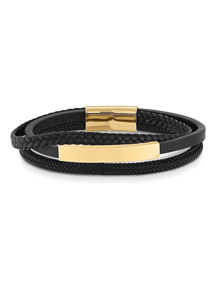 Beaverbrooks Yellow Gold Plated Leather Mens Bracelet - Image 2 of 4 Beaverbrooks Yellow Gold Plated Leather Mens Bracelet - Image 2 of 4
