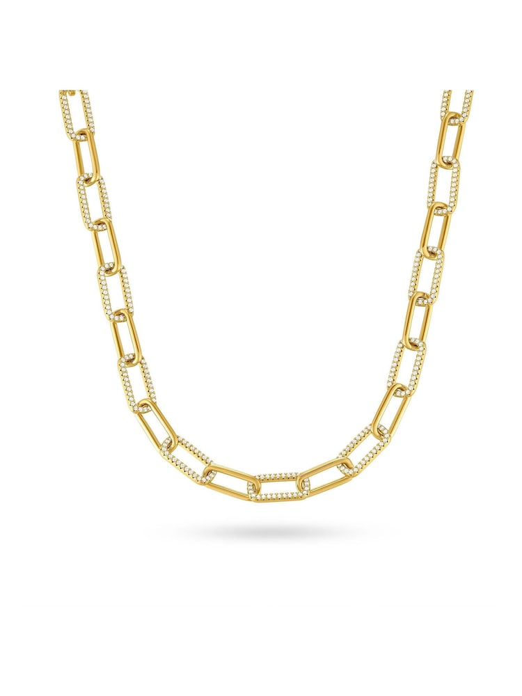 Beaverbrooks Yellow Gold Plated Cubic Zirconia Paperchain Necklace - Image 1 of 4 Beaverbrooks Yellow Gold Plated Cubic Zirconia Paperchain Necklace - Image 1 of 4