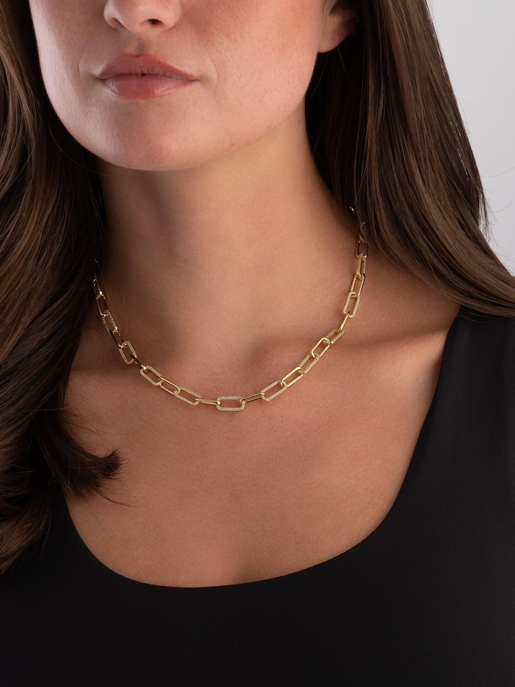 Beaverbrooks Yellow Gold Plated Cubic Zirconia Paperchain Necklace - Image 4 of 4 Beaverbrooks Yellow Gold Plated Cubic Zirconia Paperchain Necklace - Image 4 of 4