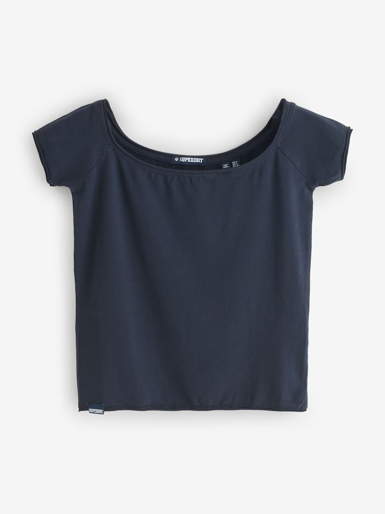 Superdry Navy Bardot Short-Sleeved Top - Image 1 of 2
