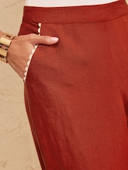 Love & Roses Rust Crop Linen Blend Ric Rac Trim Trousers - Image 2 of 5