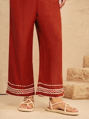 Love & Roses Rust Crop Linen Blend Ric Rac Trim Trousers - Image 4 of 5