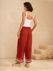 Love & Roses Rust Crop Linen Blend Ric Rac Trim Trousers - Image 5 of 5