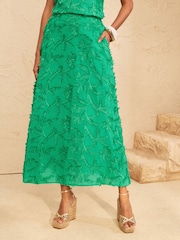 Love & Roses Bright Green 3D Palm Print Midi Skirt - Image 1 of 4
