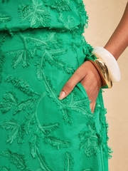 Love & Roses Bright Green 3D Palm Print Midi Skirt - Image 2 of 4