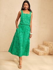 Love & Roses Bright Green 3D Palm Print Midi Skirt - Image 3 of 4