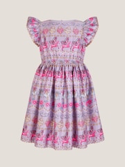 Monsoon Purple Magical Unicorn Print Satin Dress - Image 1 of 3