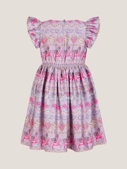 Monsoon Purple Magical Unicorn Print Satin Dress - Image 2 of 3
