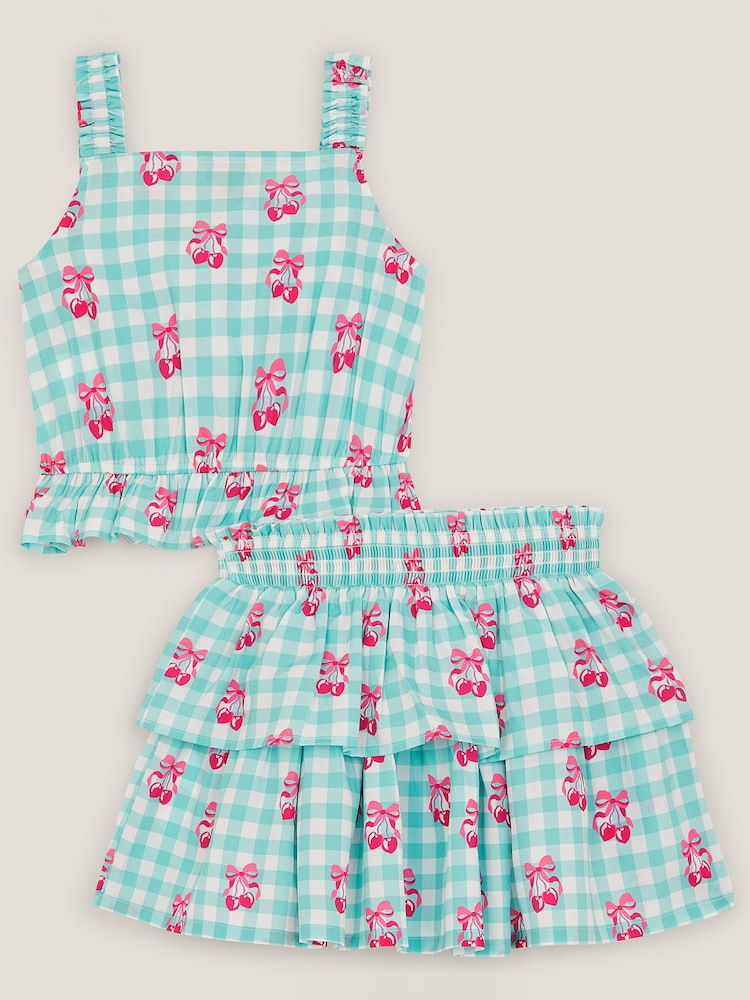 Monsoon Green Gingham Cherry Skirt Set - Image 2 of 3 Monsoon Green Gingham Cherry Skirt Set - Image 2 of 3