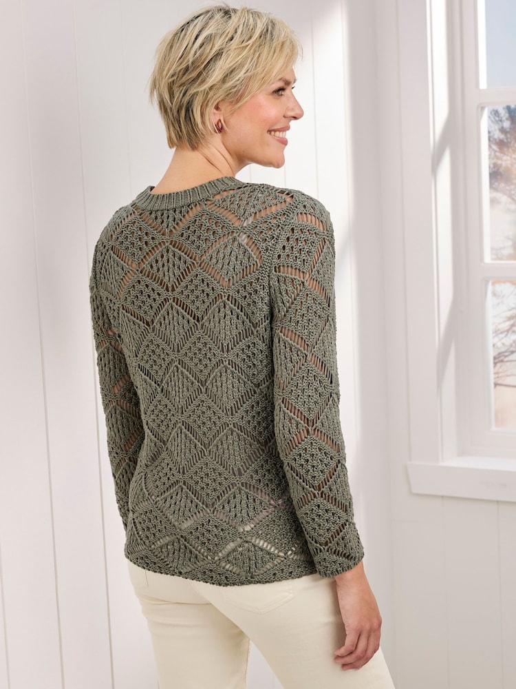 Cotton Traders Green Pointelle Jumper - Image 2 of 4 Cotton Traders Green Pointelle Jumper - Image 2 of 4