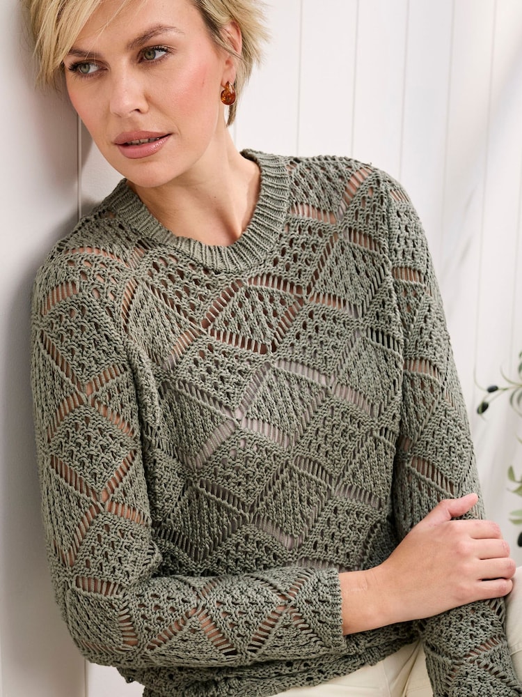 Cotton Traders Green Pointelle Jumper - Image 4 of 4 Cotton Traders Green Pointelle Jumper - Image 4 of 4