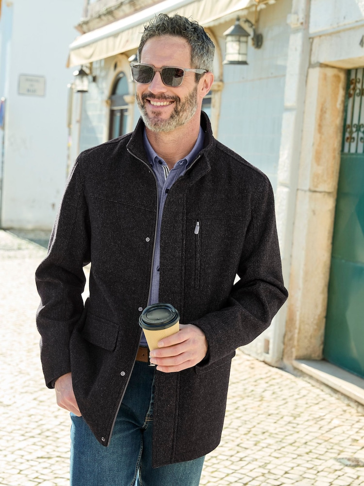 Cotton Traders Grey Smart Brushed Wool Touch Coat - Image 1 of 5 Cotton Traders Grey Smart Brushed Wool Touch Coat - Image 1 of 5