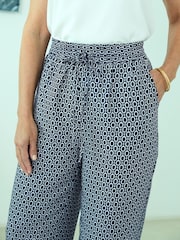 Cotton Traders Blue Print Wide Leg Pull On Trousers - Image 4 of 4
